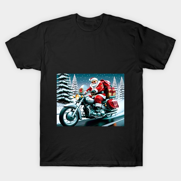 Santa on a Motorcycle T-Shirt by rturnbow